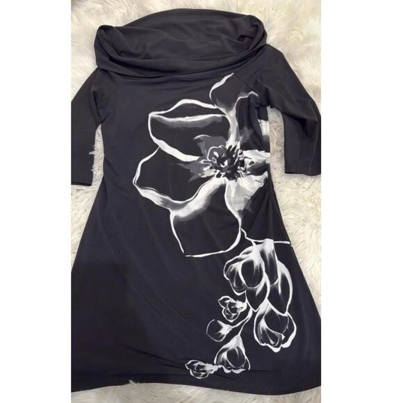 WHBM Black Floral Cowl Neck Dress L - Picture 5 of 9